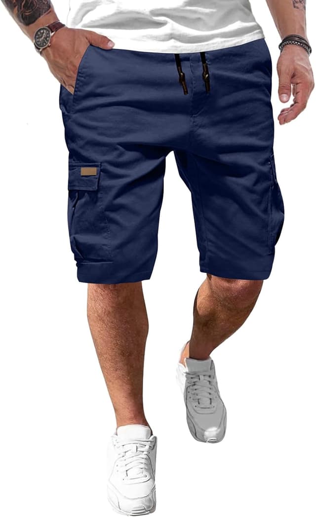 Detalle de JMIERR Cargo-Shorts für Herren aus Baumwolle mit Taschen – kurze Freizeithose mit Knopfleisten