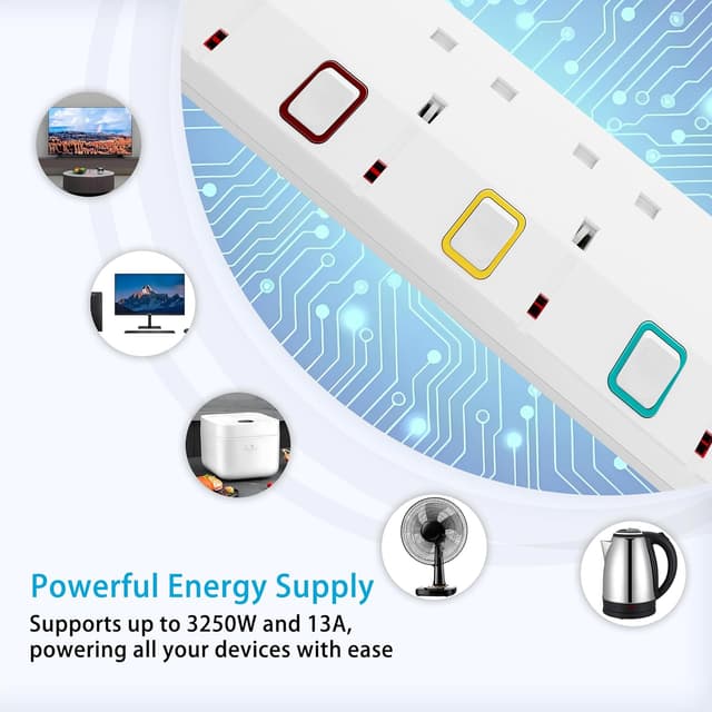 Thumbnail 2 de Toomke 6-way Extension Lead 3m 13A power strip 🔌