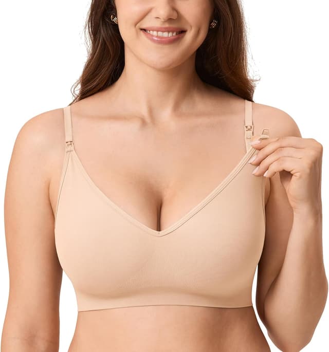 Detalle de MOMANDA seamless nursing bra bralette (wireless, non-padded) for breastfeeding and sleep