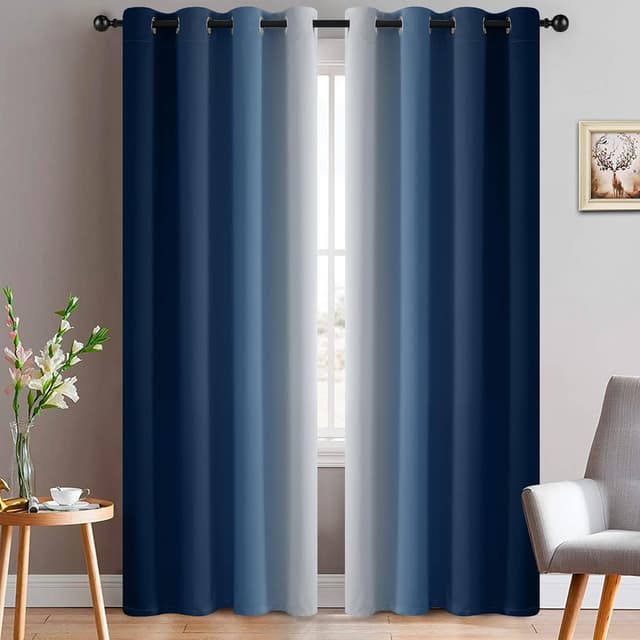 Detalle de Yakamok Blue and Greyish White Ombre Blackout Curtains (2 Panels, 52x84 Inch)