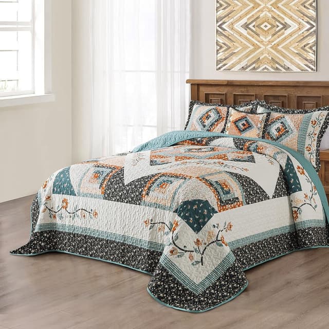 Detalle 2 de BEDIFANY Cotton California King Quilt Set (108 x 118 in) Floral Lightweight Bedspread with 2 Pillowcases