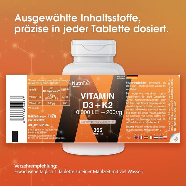 Detalle de Vitamin D3 + K2-365 Tabletten 10.000 I.E.