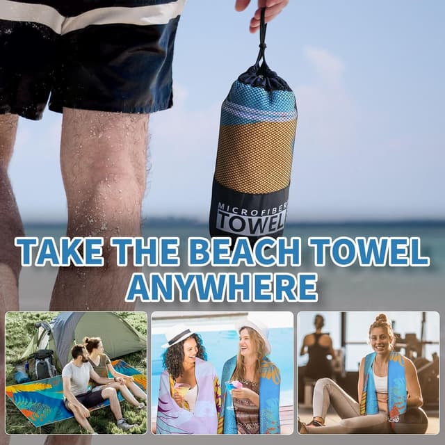 Thumbnail 6 de Microfibre Beach Towels for Adults 200x90cm (2 Pack) – Extra Large Sand-Free Quick Dry Towels, Gift Boxed, 250 GSM