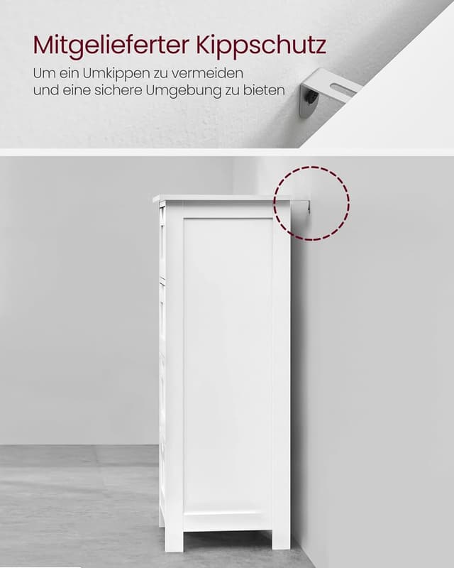 Detalle de VASAGLE Badezimmerschrank LHC40W mit 4 Schubladen (30 x 30 x 82 cm), weiß