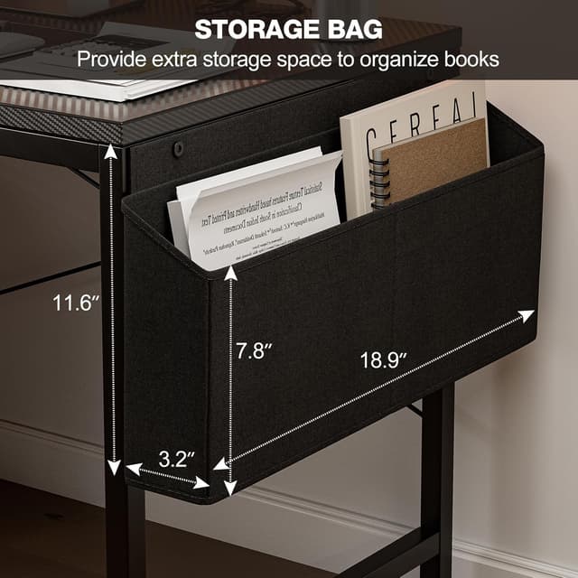 Thumbnail 6 de Grandder Gaming Desk 100 x 50 cm (Black) with power outlet, LED lighting, reversible shelves and storage drawer