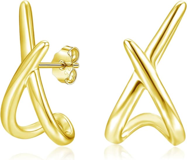 Detalle de Loutade Ohrstecker aus 925 Sterling Silber (hypoallergen, ohne Nickel) mit Cubic Zirkonia – X-Design