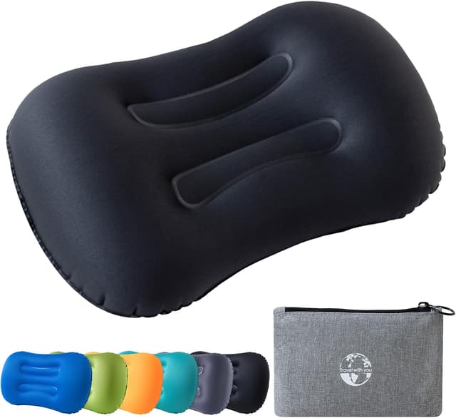 Detalle de JetsCush Camping Pillow – Lightweight inflatable travel and camping neck support (Black)