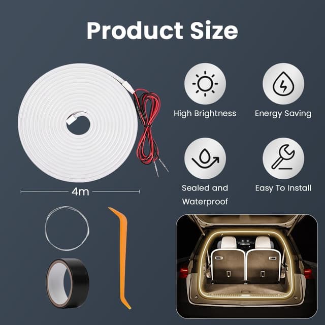 Detalle de Vsshe car LED strip light for trunk (4m) with automatic sensing, warm light
