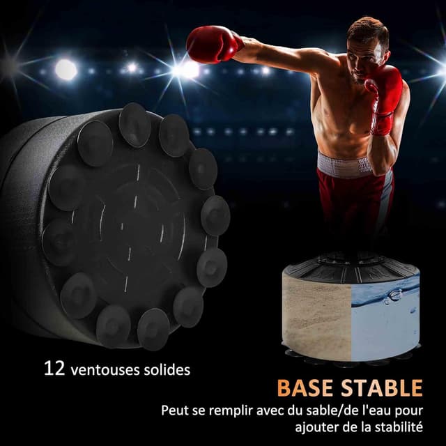 Detalle 1 de HOMCOM Sac de frappe sur pied 4 en 1 avec 2 balles de vitesse, barre rotative et hauteur réglable 160-230 cm