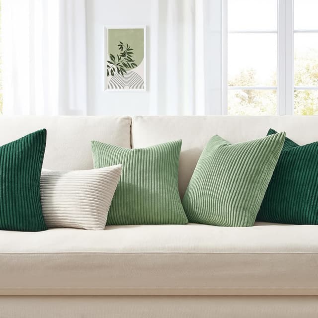 Detalle de Topfinel 2er-Set Kissenbezug 50x30 cm grün aus Kordsamt mit gestreiftem Muster