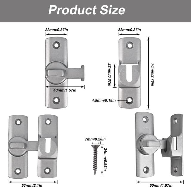 Detalle 2 de Sliding door latch, 2 pack black alloy