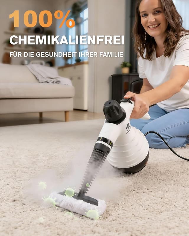 Detalle de MLMLANT Dampfreiniger (1050 W) mit 10-teiligem Zubehörset – tragbar für Polster, Matratzen und Autositze