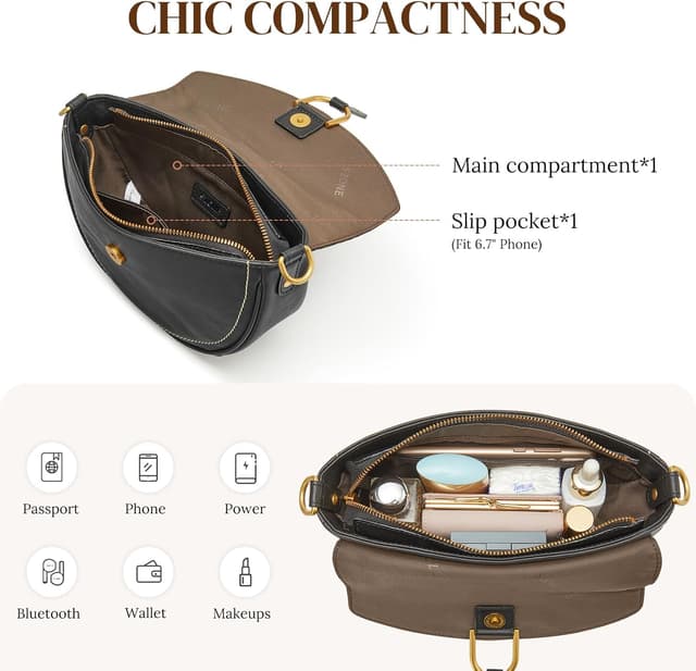 Detalle 2 de S-ZONE top grain vegetable-tanned leather crossbody bag for women (small purse with adjustable wide strap)