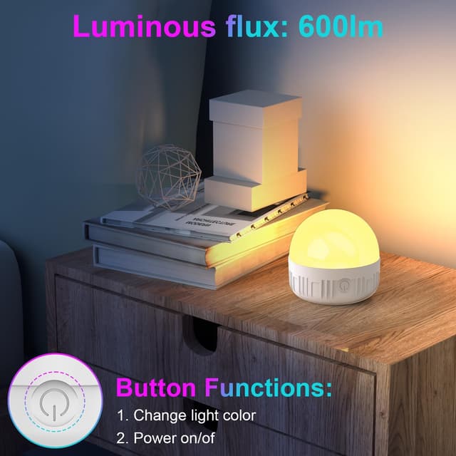 Detalle de LGMCF E14 wiederaufladbare Akku-Glühbirne mit Fernbedienung (2er-Set), 8 W, dimmbar, RGB & 3 Farben