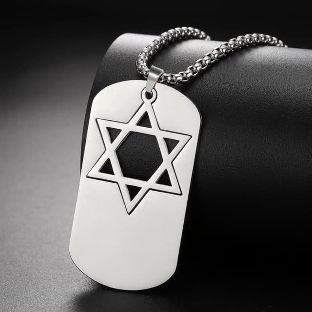 Detalle de VASSAGO Collier en acier inoxydable avec pendentif étoile de David réglable (2 couleurs) pour homme