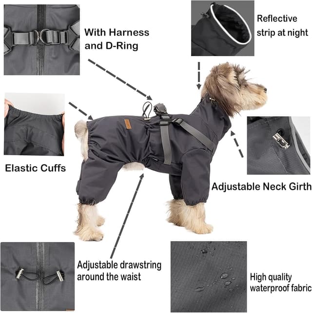Detalle de BT Bear Dog Harness Raincoat (Laser Grey L) waterproof dog jacket with reflective strips