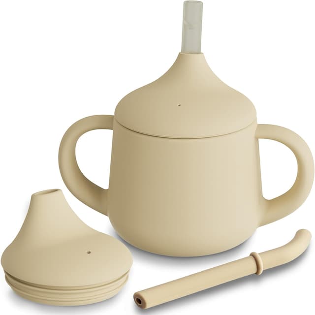 Detalle de Moonkie Silicone Baby Sippy Cup (6+ Months) with 2 Straws, Leak-Proof Valve, 120ml Sage