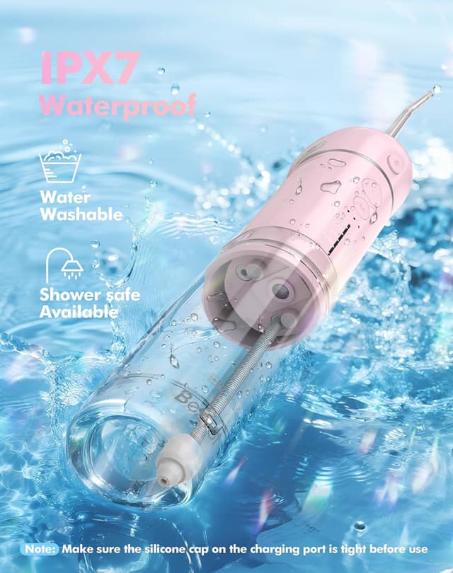 Thumbnail 6 de Water Flosser Cordless Travel Mini Oral Irrigator (IPX7, USB-C) with Telescopic Water Tank, 5 Modes & 6 Jet Tips – L Pink