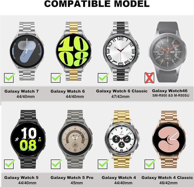 Detalle 2 de Suphart Metal Band Strap for Samsung Galaxy Watch 7/6/5/4 (44mm–45mm, 40mm–43mm) — Stainless Steel, No-Gap Connector, Silver