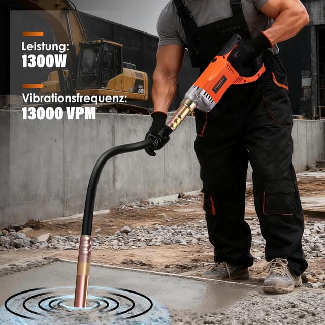 Detalle de Elektrischer Betonrüttler 1300 W mit 1,5 m Kupferstange – Hand-Betonvibrator für Platten und Fundamente