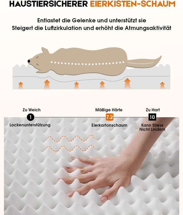 Detalle de Upvilla Orthopädisches Hundebett XXL – wasserdichte Hundesofa mit rutschfester Unterseite, 137x91x19 cm