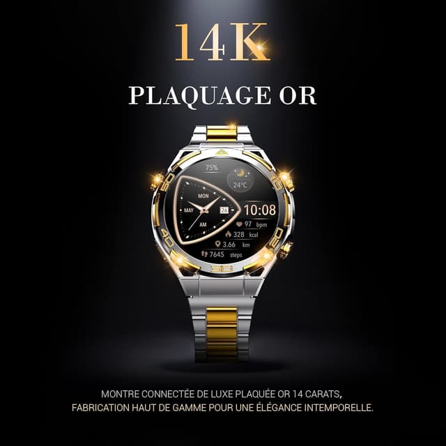 Detalle de Blackview Montre connectée Homme W90Pro 14K Or Luxe avec IA ChatGPT, écran AMOLED 1,43" et GPS intégré