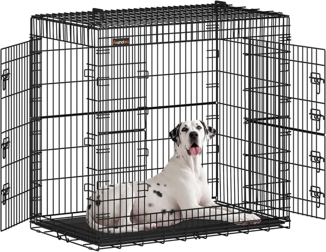 Feandrea Hundekäfig klappbar mit 2 Türen und ausziehbarer Kunststoffschale (122 x 74 x 114 cm, XXL) PPD050B01