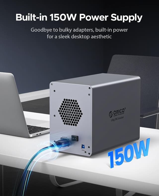 Detalle 2 de ORICO 9858U3 Aluminium 5-Bay-HDD-Dockingstation für 5× 3,5-Zoll-SATA (bis 22 TB je Laufwerk) mit USB 3.0