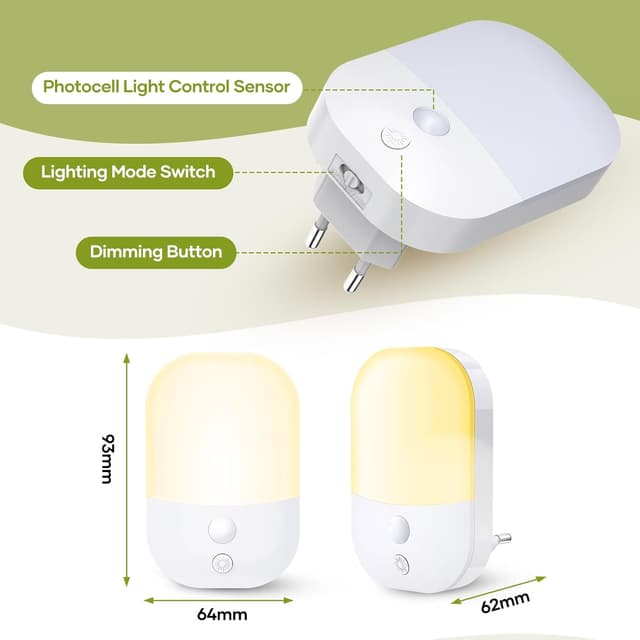 Detalle 2 de Nachtlicht Steckdose 3000K, 2er Set, 0,3W