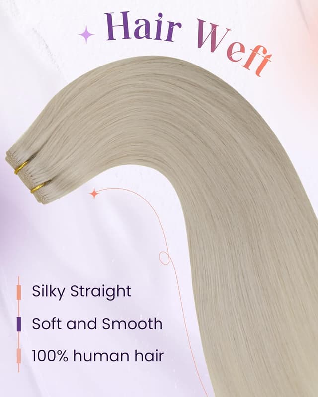 Thumbnail 6 de LaaVoo Echthaar Extensions Tressen (Platinblond, #60), zum Einnähen – 80 g, 30 cm