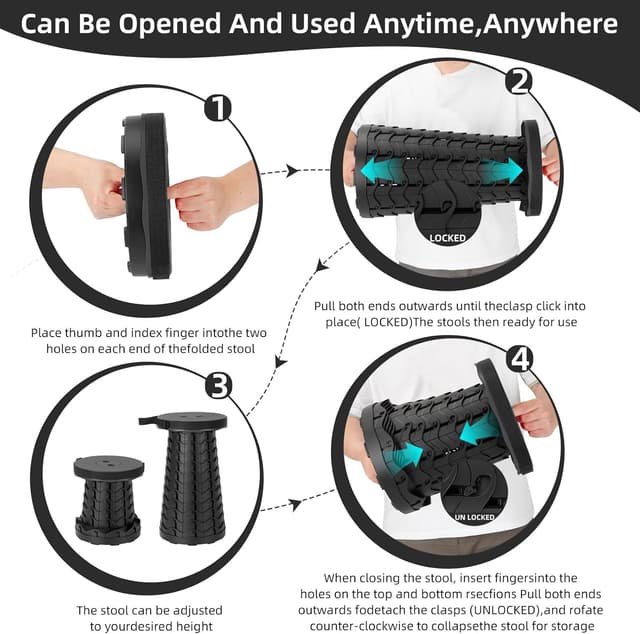 Thumbnail 6 de Qiguet Collapsible Stool Folding Chair (Black) — Portable Folding Seat Up to 400 lbs, 12 Height Levels