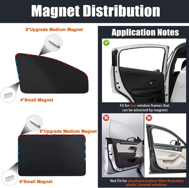 Detalle 2 de XCBYT 4-Pack Magnetic Car Shades 100% Blackout