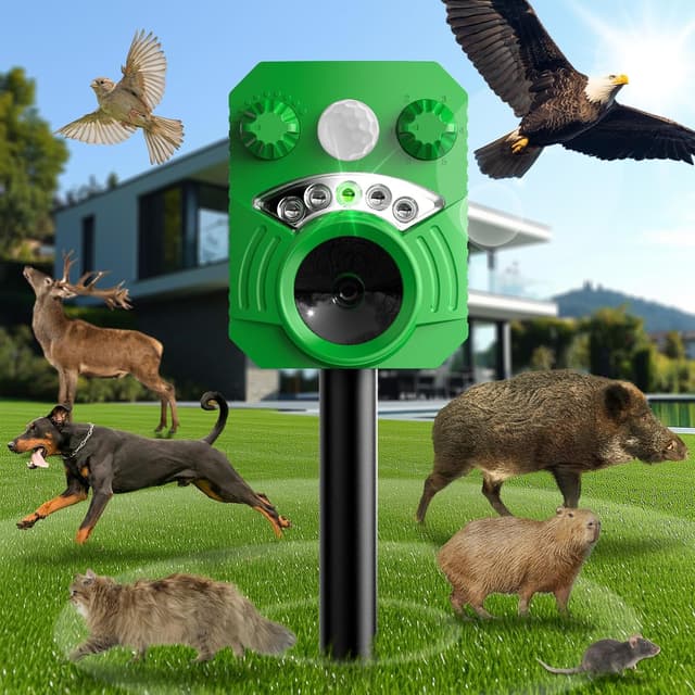 Detalle 2 de Katzenschreck Maulwurf Vertreiber mit Ultraschall & Blitzlicht (5 Modi, wasserdicht IP44) für Garten & Hof