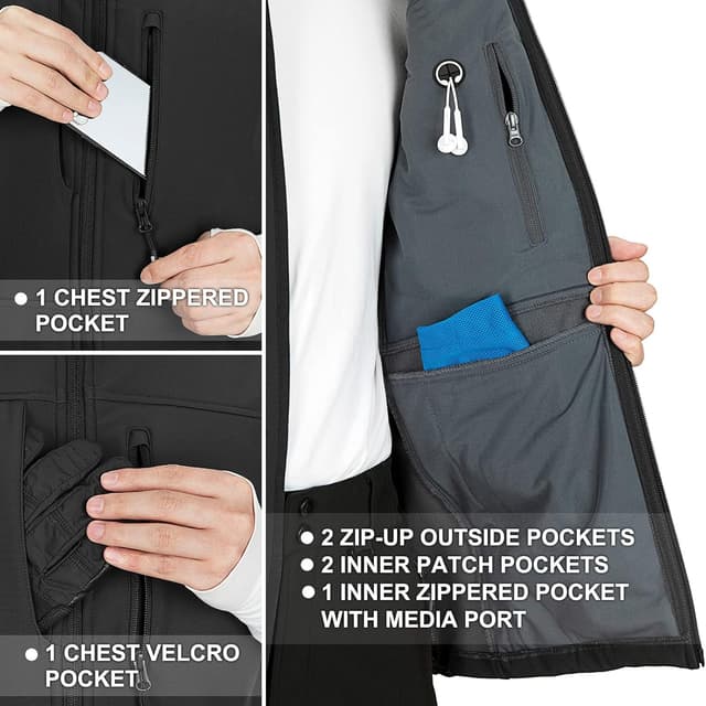 Detalle de 33,000ft Herren Outdoor-Weste aus Softshell mit Fleece-Futter – wasserdicht & winddicht, mit 7 Taschen