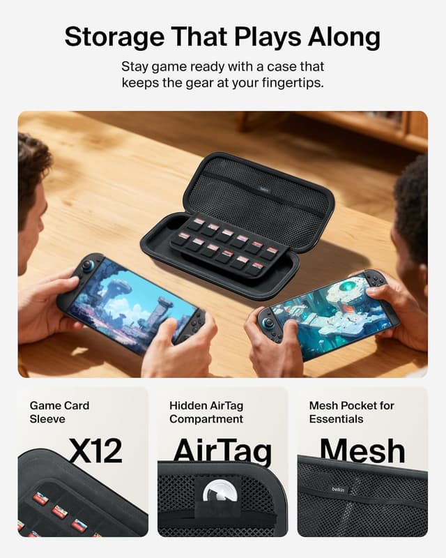 Detalle de Belkin Gaming Nintendo Switch 2 Travel Case with AirTag Holder and Game Card Storage