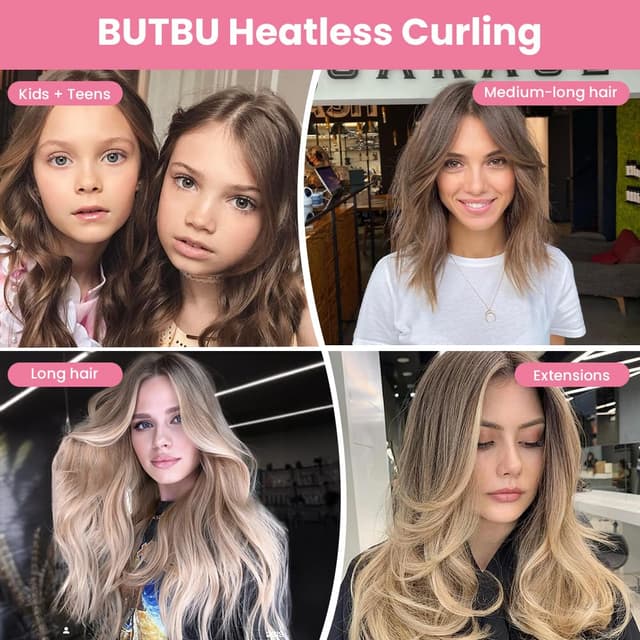 Detalle de BUTBU 5er-Set Heatless Curls: Lockenwickler über Nacht ohne Hitze (rosa)