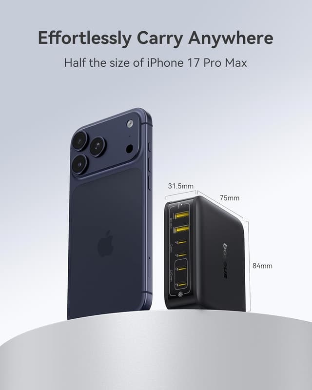 Detalle de Baseus Charging Station 120W (6-in-1) USB-C PD Desktop Charger with 5ft Extension Cord