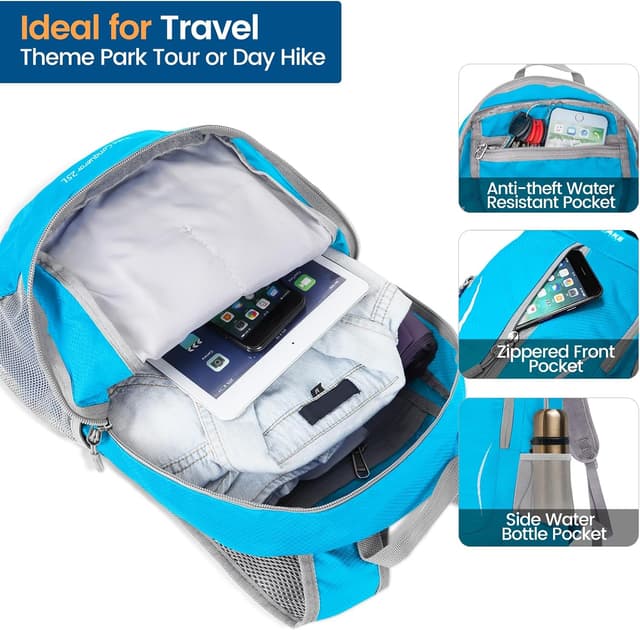 Detalle de ZOMAKE Sac à dos pliable ultra léger 25L (packable) pour randonnée, sport et voyages