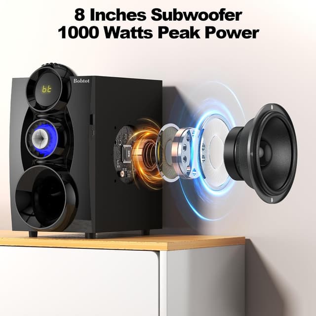 Detalle 2 de Bobtot Wireless Surround Sound System Home Theatre (5.1/2.1) with 8" Subwoofer, ARC/Optical, Bluetooth & Karaoke Inputs
