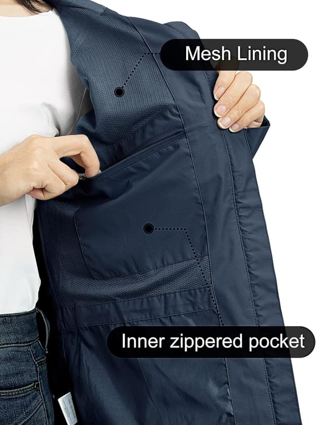 Detalle 2 de Outdoor Ventures Damen Regenjacke 10000MM wasserdicht, atmungsaktiv, packbar mit Kapuze