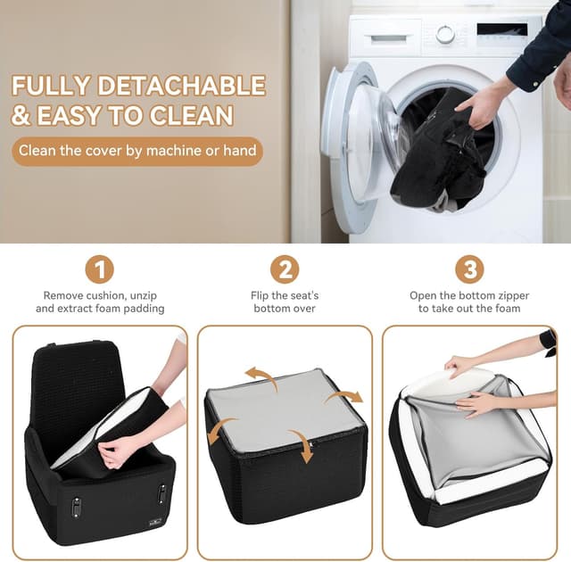 Thumbnail 6 de PETSFIT Hundesitz für Auto bis 15 kg – 15 cm Memory-Foam Booster mit Sicherheitsgurt-System, waschbarer Bezug (Schwarz)