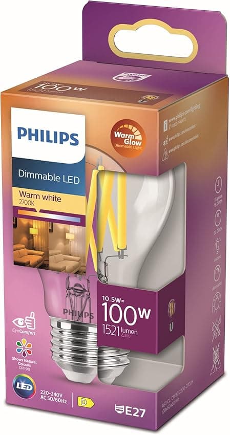 Detalle de Philips A60 E27 - Bombilla LED Regulable Luz Cálida