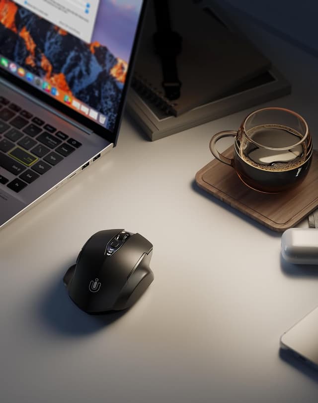 Detalle de Uineer Bluetooth Maus mit Tri-Modus (BT 5.0/4.0 + 2,4 GHz), 4 DPI und Batteriestandsanzeige – schwarz