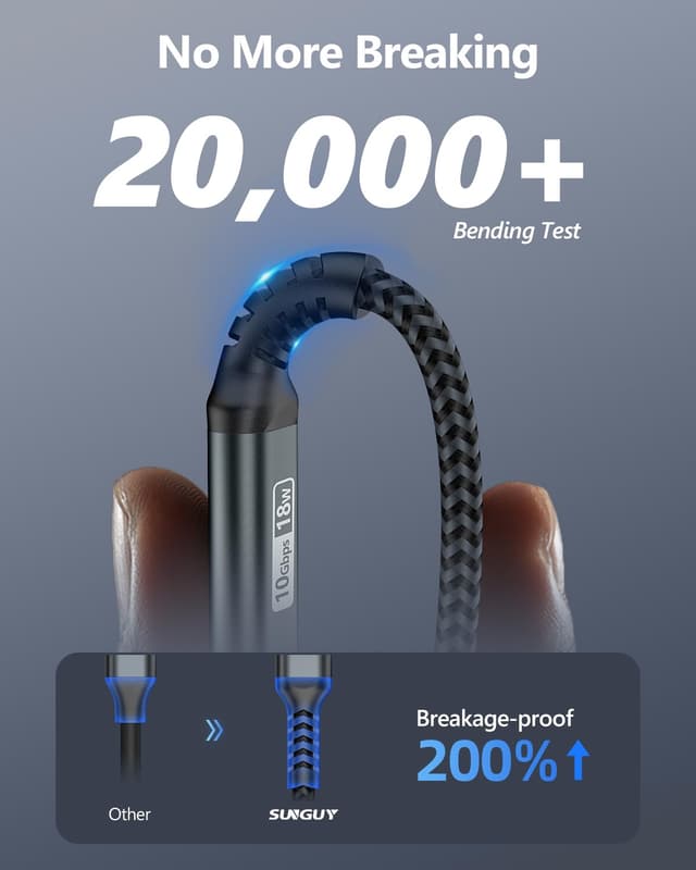 Detalle 2 de SUNGUY USB-C auf USB-A Kabel (USB 3.1 Gen 2, 10 Gbps) 1 m – für Laden & Daten, 3 A QC 3.0