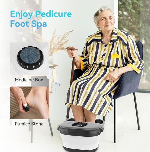 Detalle de Foot Spa Bath Massager with Heat – Collapsible foot soaking tub with bubbles, red light, pumice & shiatsu rollers