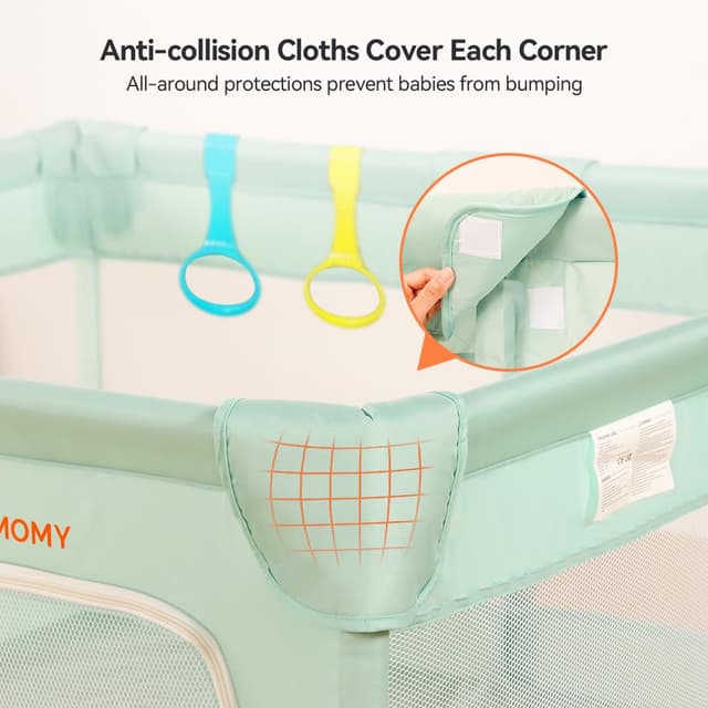 Detalle 2 de COMOMY Laufstall Baby 127x127 cm mit Weichem Netz, Schutzgitter und Oxford-Boden (Grün)