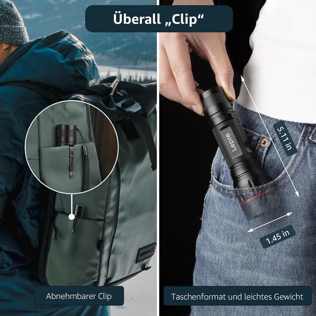 Detalle de Lepro LE2050 Taschenlampe 300 Lumen đŠ