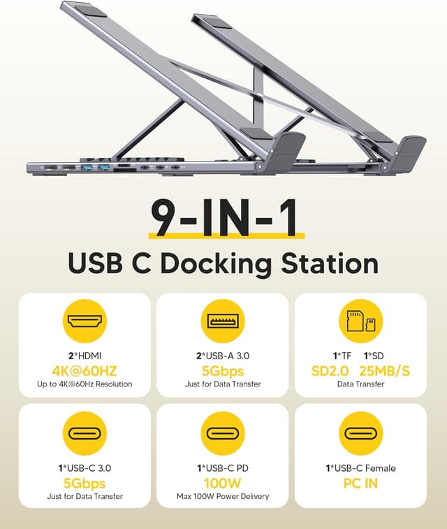 Detalle 2 de USB-C Laptop-Dockingstation 9-in-1 mit Dual 4K60