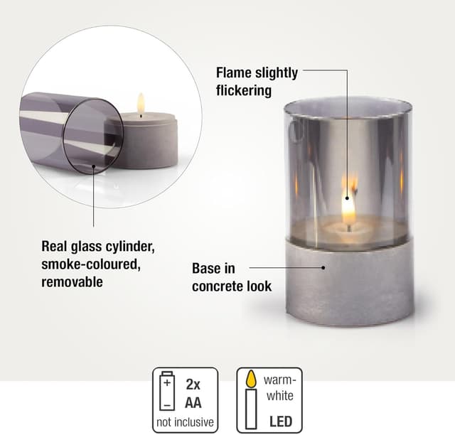 Detalle de Hellum candele LED con timer grigio, set da 3 (10/12,5/15 x 8 cm, HxØ) 151992