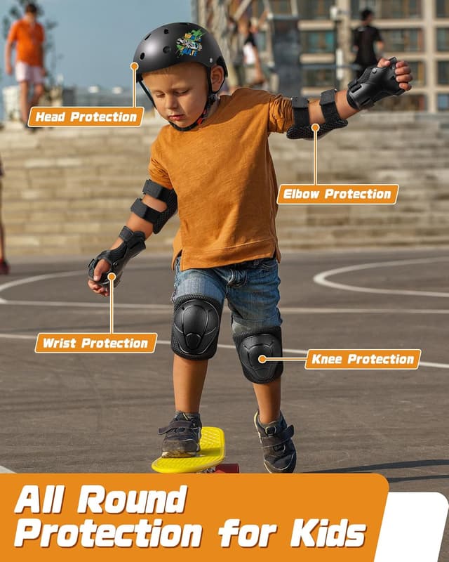 Detalle de Kids Bike Helmet Set with Adjustable Helmet, Pads & Wrist Guards (Ages 2–14)